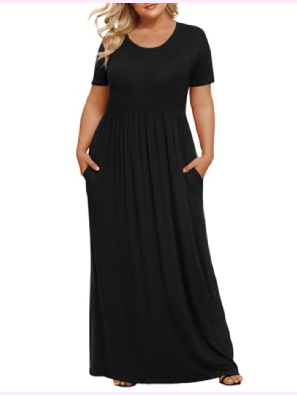 Plus Size Maxi Dress with Pockets Short Sleeve Casual Rayon Spandex Long Dress